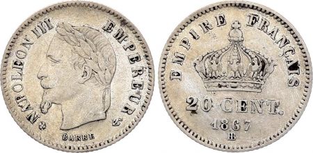 France 20 Centimes Napoleon III - 1867 BB Strasbourg - Argent