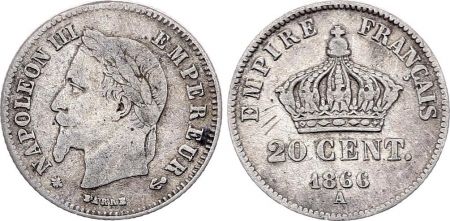 France 20 Centimes Napoléon III Tête Laurée - 1866 A Argent