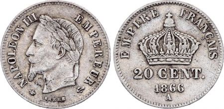 France 20 Centimes Napoléon III Tête Laurée - 1866 A Argent