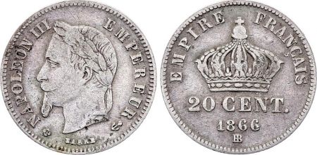 France 20 Centimes Napoléon III Tête Laurée - 1866 BB Argent