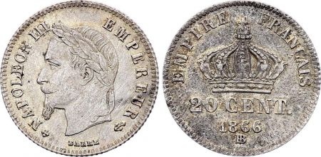 France 20 Centimes Napoléon III Tête Laurée - 1866 BB Argent