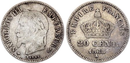 France 20 Centimes Napoléon III Tête Laurée - 1868 A Argent