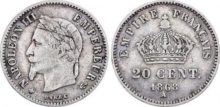 France 20 Centimes Napoléon III Tête Laurée - 1868 A Argent