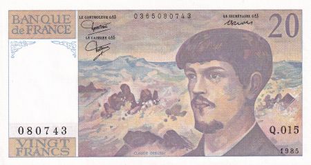 France 20 Francs  - Debussy - 1985 -  Série Q.015