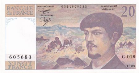 France 20 Francs  - Debussy - 1986 -  Série G.016