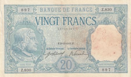 France 20 Francs - Bayard - 02-11-1916 - Série Z.830