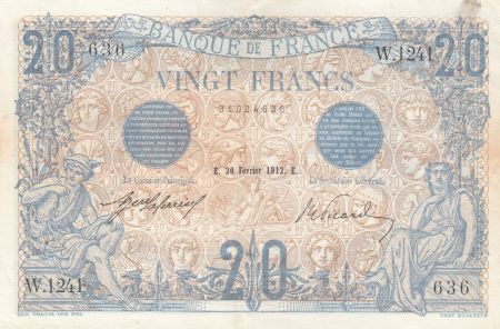 France 20 Francs - Bleu - 20-02-1912 - Série W.1241