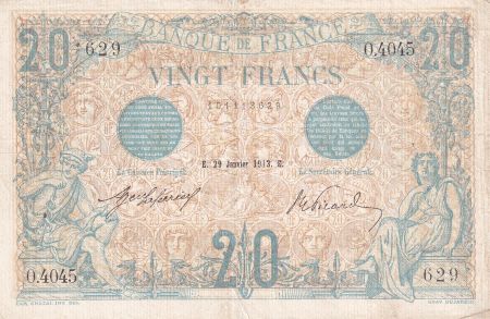 France 20 Francs - Bleu - 29-01-1913 - Série O.4045 - F.10.03