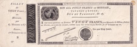 France 20 Francs - Caisse d\'échange des Monnaies Rouen - An 12 - non émis