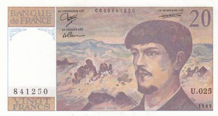 France 20 Francs - Debussy - 1989 - Série U.025