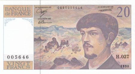 France 20 Francs - Debussy - 1990 - Série H.027