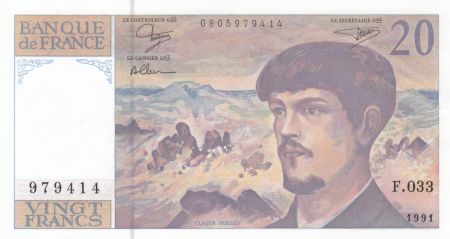 France 20 Francs - Debussy - 1991 - Série F.033