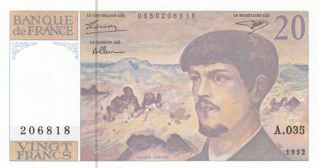 France 20 Francs - Debussy - 1992 - Série A.035