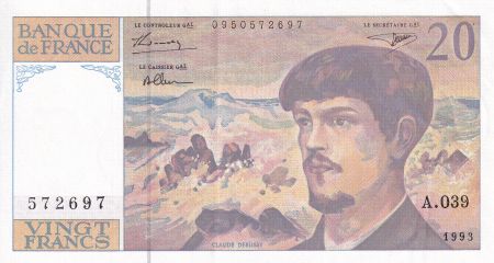 France 20 Francs - Debussy - 1993 - Série A.039 - F.66BIS.04A39