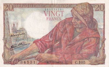 France 20 Francs - Pêcheur - 07-10-1943 - Série C.105 - F.13.07