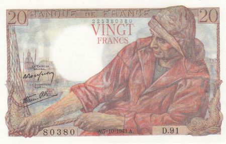 France 20 Francs - Pêcheur - 07-10-1943 - Série D.91 - F.13.07