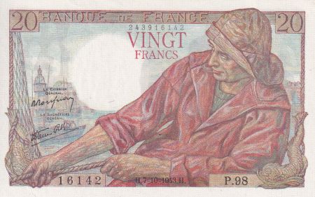 France 20 Francs - Pêcheur - 07-10-1943 - Série P.98 - F.13.07