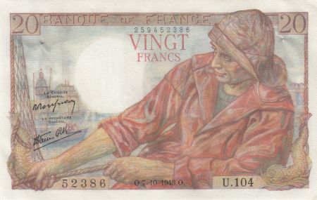 France 20 Francs - Pêcheur - 07-10-1943 - Série U.104