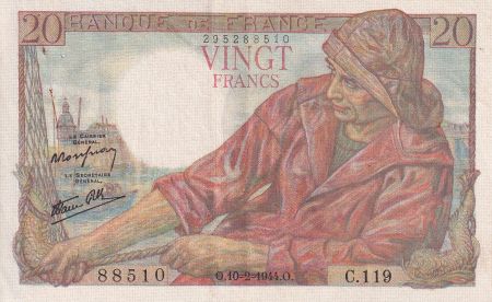 France 20 Francs - Pêcheur - 10-02-1944 - Série C.119 - F.13.08