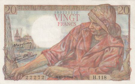 France 20 Francs - Pêcheur - 10-02-1944 - Série H.118