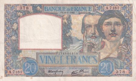 France 20 Francs - Science et Travail - 08-01-1942 - Série A.7181