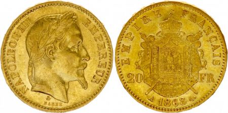 France 20 Francs Napoléon III - Tête Laurée - 1868 A Paris