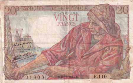 France 20 Francs Pêcheur -  10-02-1944 - Série E.110 - TTB