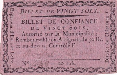 France 20 Sols - Eure et Loir - District de Chateauneuf - 1792