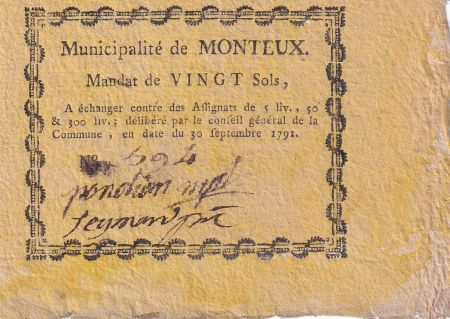 France 20 sols - Municipalité de Monteux - Vaucluse - n°594