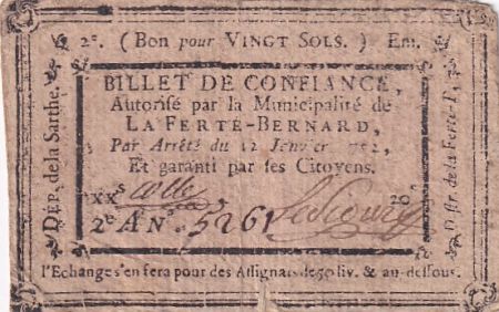 France 20 Sols - Sarthe - Municipalité de La-Ferté-Bernard - 12-01-1792