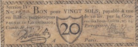 France 20 sols - Seine - Paris - Compagnie de Commission - 1792