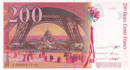 France 200 Francs - Gustave Eiffel - Tour Eiffel - 1995 - Numéro A000001216 - F.75.01