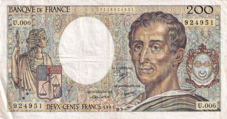 France 200 Francs - Montesquieu - 1981 - Série U.006