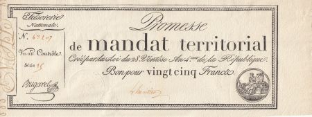 France 25 francs - Mandat Territorial - série 15 - Num 63207 - 1796