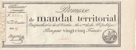 France 25 francs - Mandat Territorial - série 15 - Num 63209 - 1796