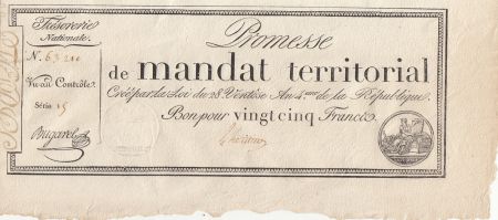 France 25 francs - Mandat Territorial - série 15 - Num 63210 - 1796