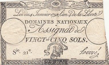 France 25 Sols - Coq - 04-01-1792 - Sign. Hervé - Série 21