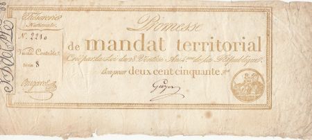 France 250 Francs - Mandat Territorial série 8 - 1796 - TB+