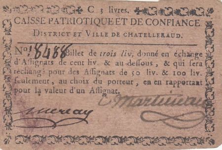 France 3 livres - Vienne - Chatelleraud - 1791