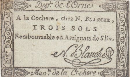 France 3 sols - Orne - La Cochère - N. Blanche - 1792