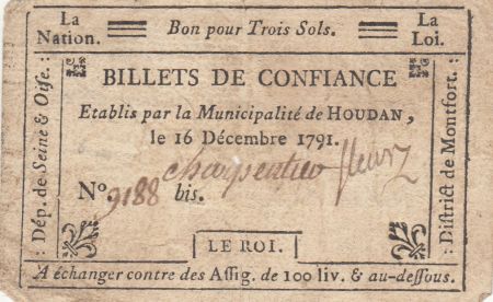 France 3 sols - Yvelines - Municipalité de Houdan - 16-12-1791