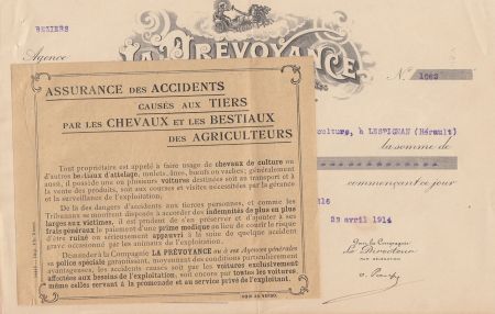 France 35.20 francs - Reçu de chèque de banque - La prévoyance - 1914