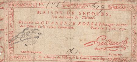 France 40 sols - Maison de secours, rue des filles St. Thomas - 05-10-1791