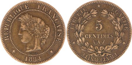 France 5 Centimes Cérès - Troisième République - 1884 A paris