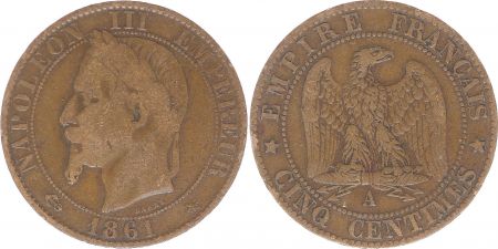 France 5 Centimes Napoléon III - Tête Laurée -1861 A Paris