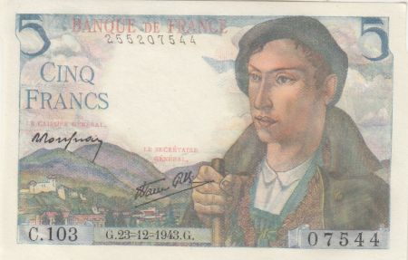 France 5 Francs -  Berger - 23-12-1943 - Série C.103 - PROMO