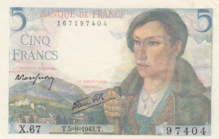 France 5 Francs - Berger - 05-08-1943 - Série X.67