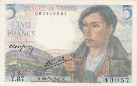 France 5 Francs - Berger - 22-07-1943 - Série Y.37