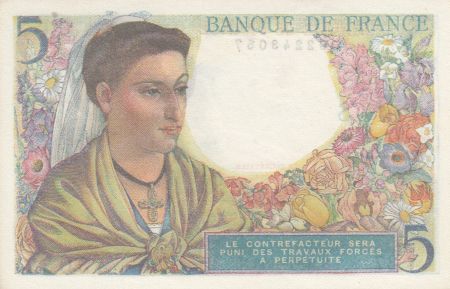 France 5 Francs - Berger - 22-07-1943 - Série Y.37