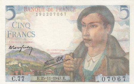 France 5 Francs - Berger - 25-11-1943 - Série C.77